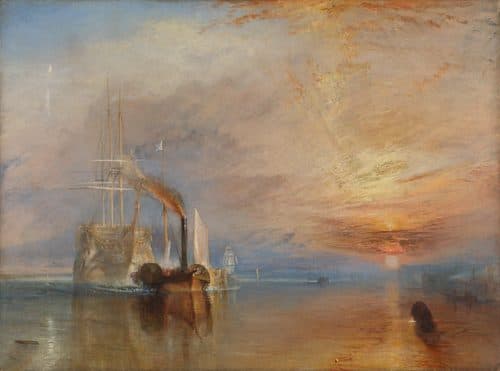 The Fighting Temeraire tugged to her last berth to be broken up, 1838 label QS:Lfr,"Le Dernier Voyage du Téméraire"label QS:Len,"The Fighting Temeraire tugged to her last Berth to be broken up" — The Romantic Era